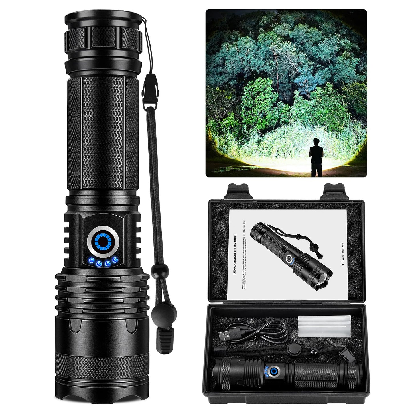 Sigoobal Flashlights High Lumens, 99,000 Lumens LED Flashlight Rechargeable, 5 Modes, Adjustable Beam & 12H Running Time, Powerful and Bright Flash Light for Home/Camping, IPX6 Waterproof