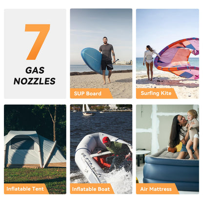 dwndpump Electric Paddle Board Pump, Rechargeable 20 PSI SUP Pump, Dual-Stage Inflation and Deflation Sup Air Pump, Portable Electric Pump for Kayaks, Wind Wings, SUPs (with 7 Valve Adapters)