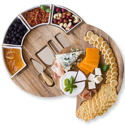 Cheese Board Set - Charcuterie Board Set and Cheese Serving Platter - Made from Acacia Wood - Mothers Day Gifts Optimal - US Patented 13 inch Cheese Board and Knife Set for Entertaining and Serving