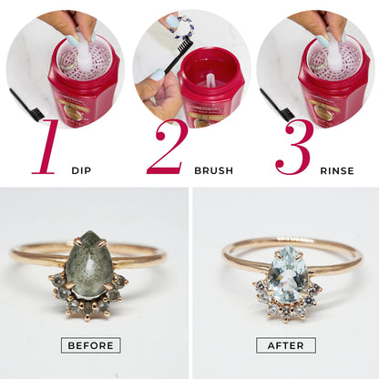 Connoisseurs Premium Edition Fine Jewelry Cleaner Solution for Gold, Diamonds, Platinum, and Gemstones - 9.6 fl oz - Restores Brilliance in Seconds