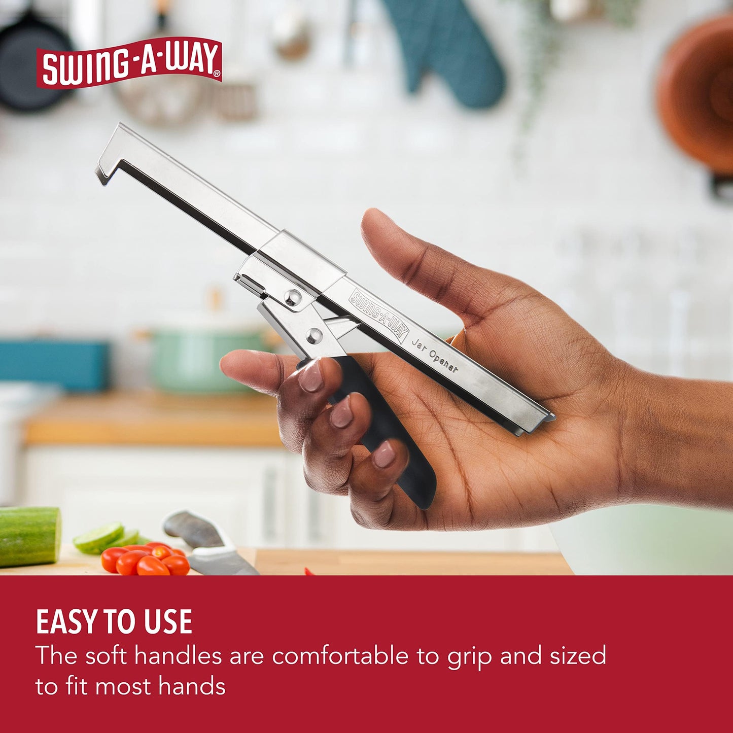 Swing-A-Way Comfort Grip Jar Opener, 7.5-Inch, Adjustable Multifunctional Stainless Steel Can Opener with Gripper, Arthritis Friendly Soft Rubber Grip Handle, Kitchen Accessories (Black)