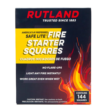 Rutland Safe Lite Fire Starter Squares - Heavy Charcoal Starters for Fireplace, Grill Pit, BBQ & Campfires - USA-Made Camping Accessories - Odorless Long Burn - 4.6 Lbs, 144 Squares