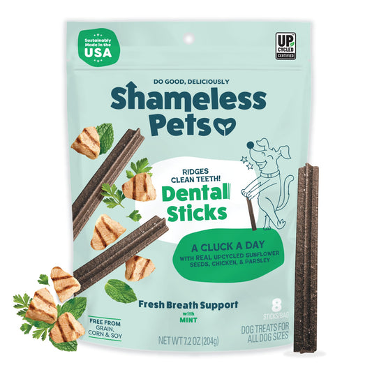 Shameless Pets Dental Treats for Dogs, A Cluck A Day - with Digestive Support for Teeth Cleaning & Fresh Breath - Dog Bones Dental Chews Free from Grain, Corn & Soy