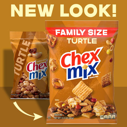Chex Mix Turtle Snack Mix, Indulgent Snacks, Family Size, 13.5 oz