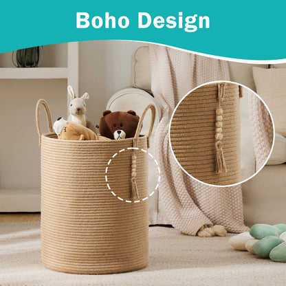 YOUDENOVA Jute Rope Laundry Hamper Basket, 58L Tall Woven Collapsible Baskets for Blanket Organizing Clothes Hamper for Laundry Bedroom Storage