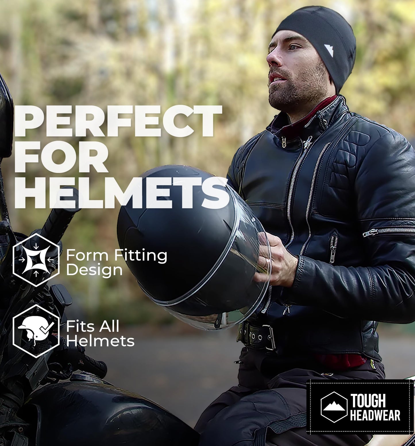 Tough Headwear Skull Cap - Skull Caps for Men and Women - Motorcycle Bike or Football Helmet Liner - Warm Mens Womens Head Liners - Winter Running Beanie Hat - Black