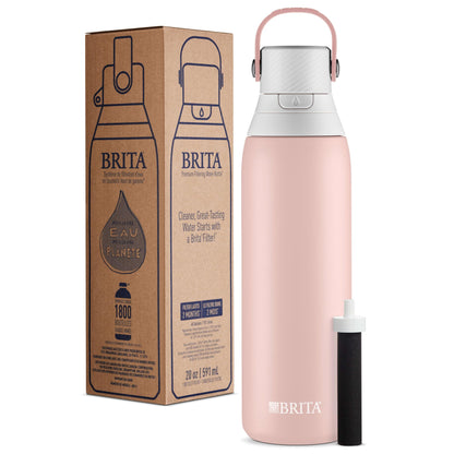 Brita Stainless Steel Premium Filtering Water Bottle, BPA-Free, Reusable, Insulated, Replaces 300 Plastic Water Bottles, Filter Lasts 2 Months or 40 Gallons, Includes 1 Filter, Rose - 20 oz