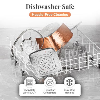 Gotham Steel Nonstick Square Deep Frying Pan, 9.5” Large Cooking Pan with Ceramic Nonstick Coating, Deep Fryer Pot with Basket, 4 Pc Titanium Ceramic with Lid, Basket & Steamer Tray, Dishwasher Safe