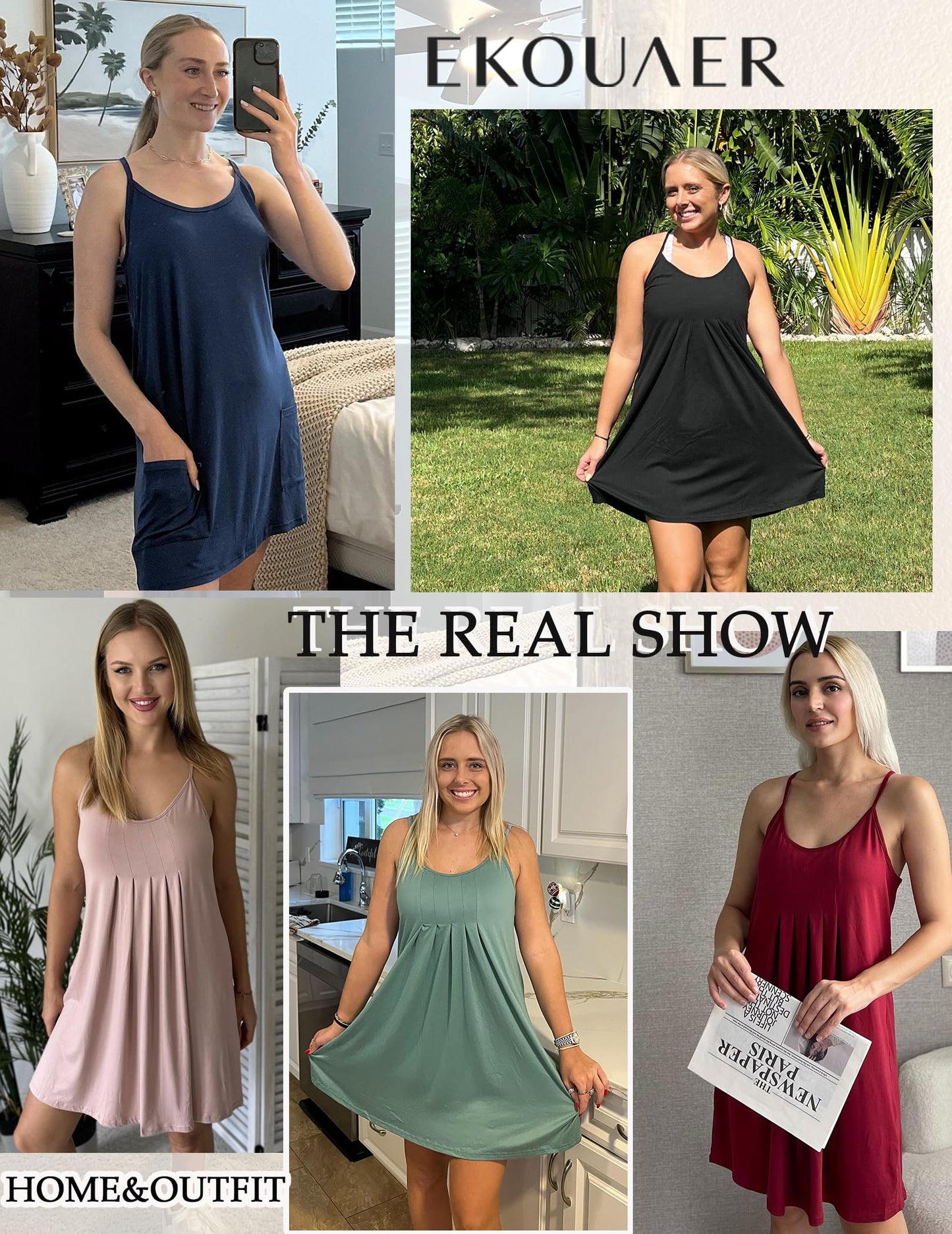 Ekouaer Women Nightgowns Sleeveless Sleepwear Spaghetti Strap Racerback Pajama Dress Nightshirt Sun Priint M