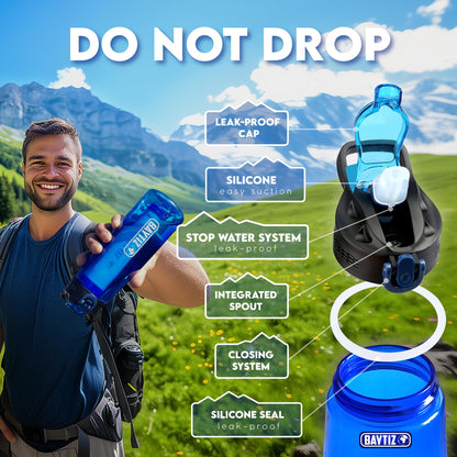 Water Filter Bottle + Purifier Straw - Cartridge with Charcoal Activated Reusable for