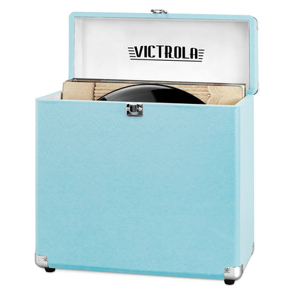Victrola Collector – Record Storage Case – Holds 30+ Vinyl Turntable Records, Heavy-Duty Hardware, Hinges, & Smart Metal Corners, Portable with Easy-Carry Handle (Turquoise)