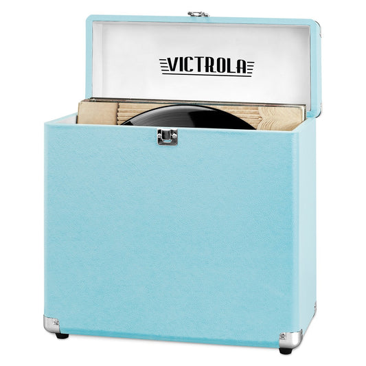Victrola Collector – Record Storage Case – Holds 30+ Vinyl Turntable Records, Heavy-Duty Hardware, Hinges, & Smart Metal Corners, Portable with Easy-Carry Handle (Turquoise)