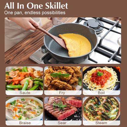 SENSARTE Nonstick Skillet, Deep Frying Pan 10/11/12-inch, Saute Pan with Lid, Stay-cool Handle, Healthy Stone Cookware Cooking Pan, Induction Compatible (10-Inch/3.5QT)