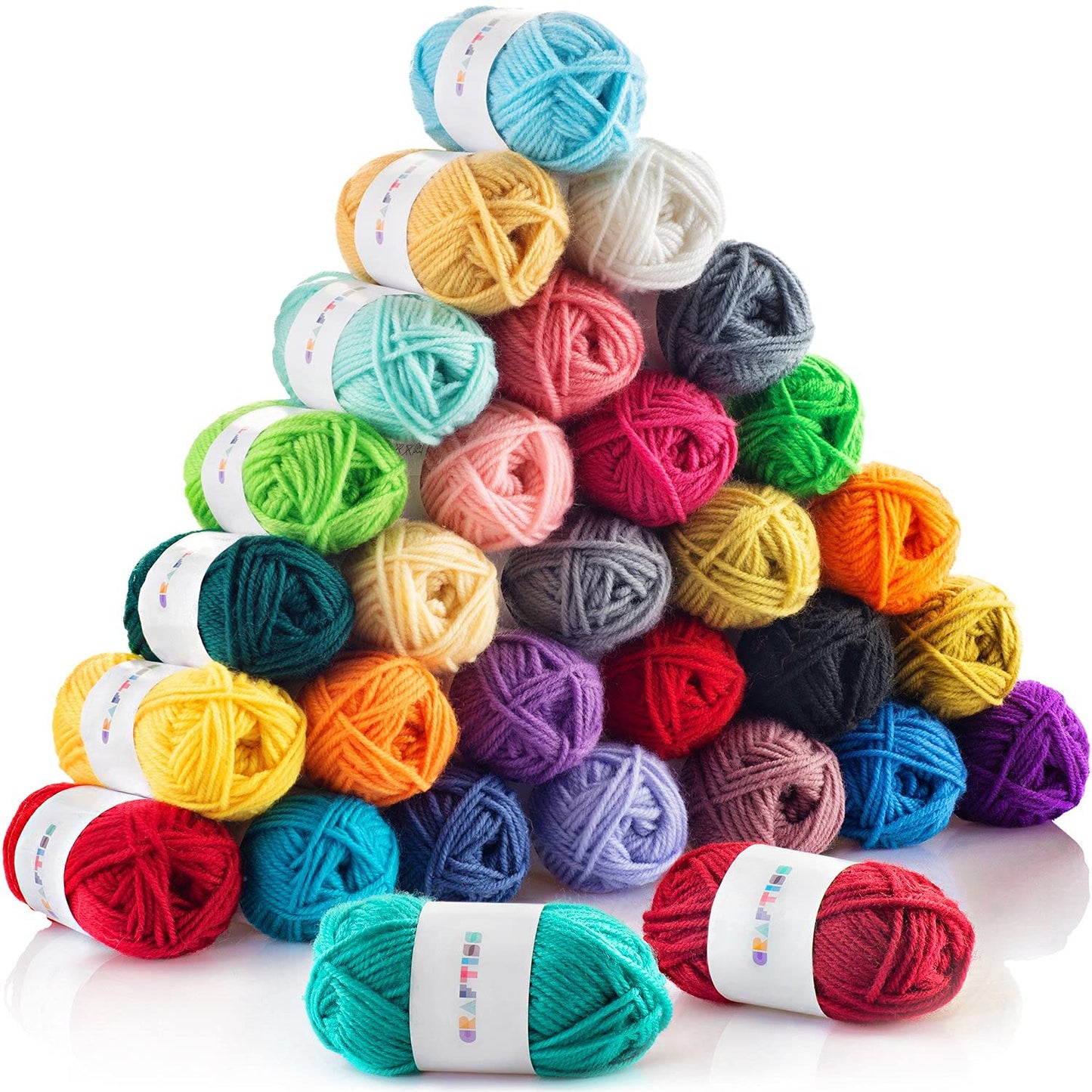 CRAFTISS 30x0.7Oz Acrylic Yarn Mini Skeins - 1300 Yards of Soft Yarn for Crocheting and Knitting Craft Project, Assorted Starter Crochet Bulk Kit for Adults and Kids