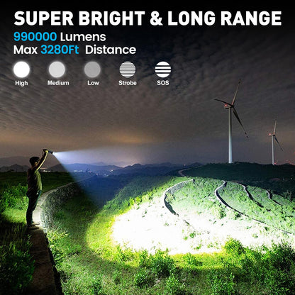 Sigoobal Flashlights High Lumens, 99,000 Lumens LED Flashlight Rechargeable, 5 Modes, Adjustable Beam & 12H Running Time, Powerful and Bright Flash Light for Home/Camping, IPX6 Waterproof