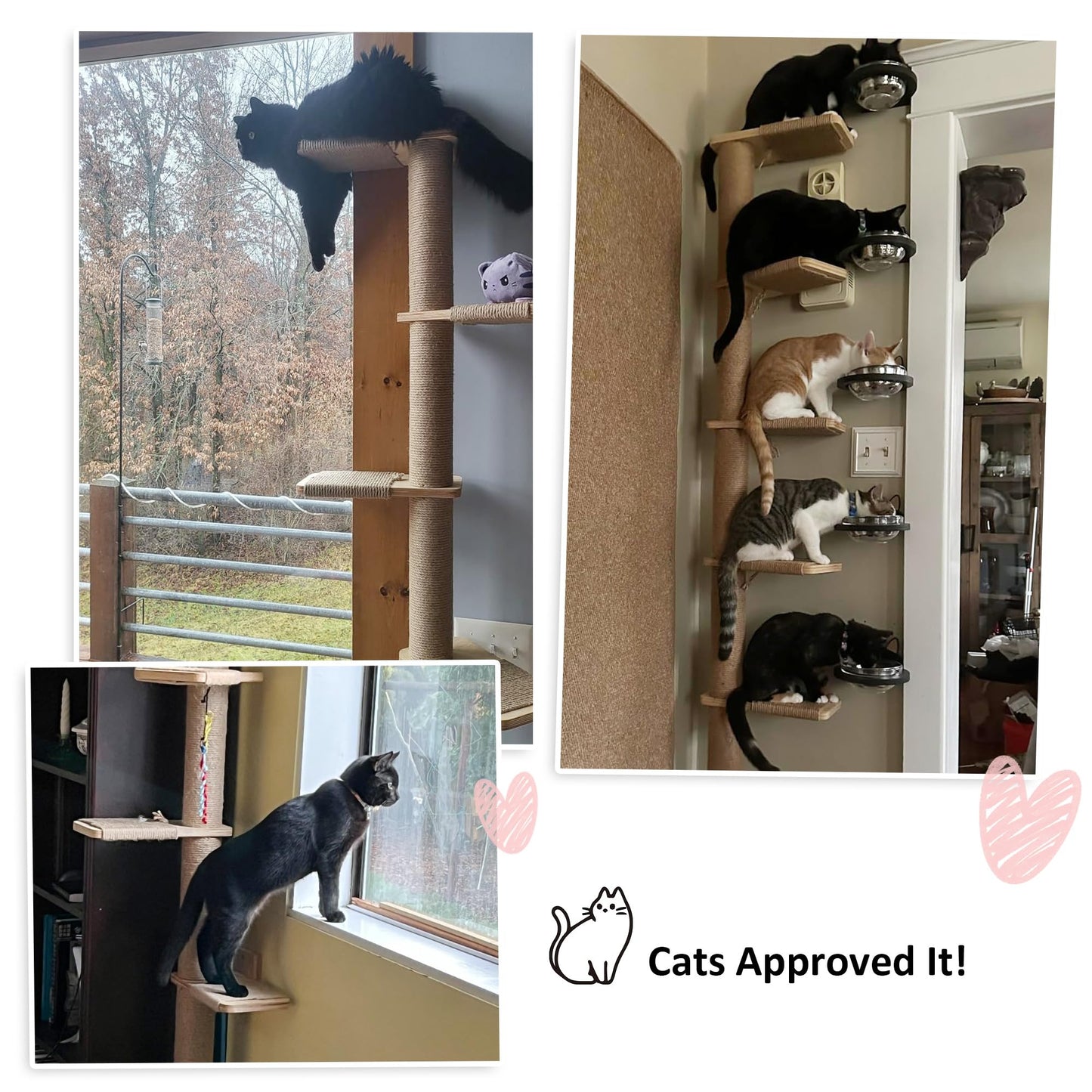 FUKUMARU Tall Cat Tree, 5 Tier Floor to Ceiling Cats Tower, Wall-Mounted Kitten Scratching Post, Wild Simulation Kittens Wall Shelves, Suitable for Climb, Scratch, Lookout and Play