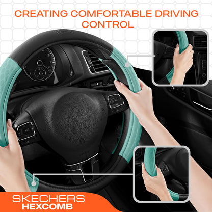 Skechers Steering Wheel Cover,Leather Steering Wheel Cover Hexcomb Design Embedded TPE Steering Wheel Universal Fit 14" 1/2-15" Car Wheel Protector for Men Women Fit Suvs,Vans,Sedans,Car,Trucks,Mint