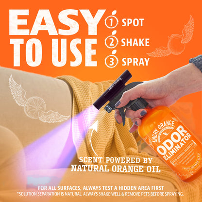 ANGRY ORANGE Pet Odor Eliminator Kit for Dog Urine - Citrus - 24 oz + UV Flashlight