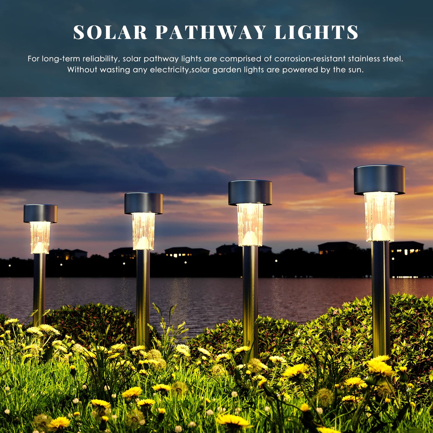 SOLPEX 16 Pack Solar Outdoor Lights Pathway, Stainless Steel Solar Lights Outdoor Waterproof,LED Landscape Lighting Solar Walkway Lights for Landscape/Patio/Lawn/Yard/Driveway-Warm White