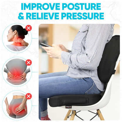 FORTEM Office Chair Cushion and Back Support for Office Chair, Lumbar Support Pillow, Memory Foam, Non Slip Sitting and Back Rest for Gaming, Car Seat Cushion, Chair Pad