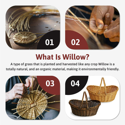 Wald Imports - Medium Wicker Basket with Handle - Dark Brown Hand Woven Harvest Basket - Wicker Flower Basket for Storage, Picnics, Easter, Organizing, and More (17 x 6.5 inches)