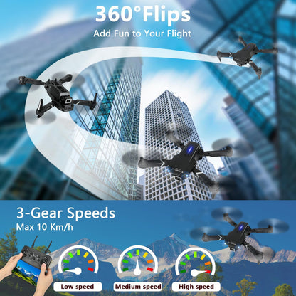 FLYVISTA Mini Drone with Camera for Adults Kids, 1080P WiFi FPV Camera Drone with 3 Batteries, One-Click Take Off/Landing, Altitude Hold, Headless Mode, 360° Flips, 3-Gear Speeds, Emergency Stop, Carrying Case, Toys Gifts for Kids and Adults Beginner