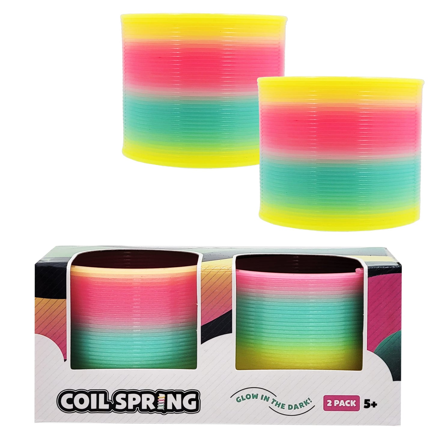 The Dreidel Company Plastic Coil Spring, Glow-In-The-Dark Magic Rainbow Slingy, Party Favor, Birthday Bag Filler, Stocking Stuffers, 3" (80MM) (2-Pack)