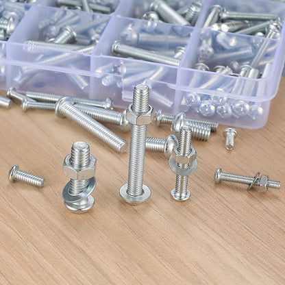 wugongshan 1080 Pcs Screws Bolts and Nuts Assortment Kit, Metric Machine Screws and Nuts and Flat Washers, M3/M4/M5/M6 Cross Slotted Round Head Bolts Sets (C)