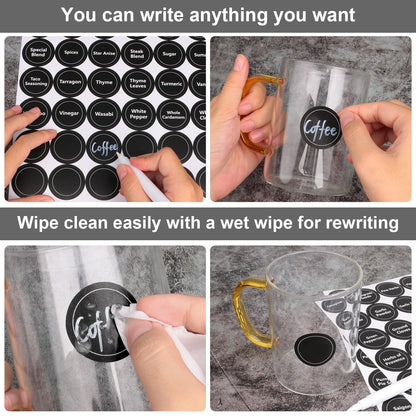 180 Spice Labels for Food Containers, Chalkboard Labels for Jars, Spice Label Stickers Herb Seasoning Kitchen Pantry Labels, Small Chalk Sticker Spice Jar Label Round 168 Printed, 1 Erasable Chalk