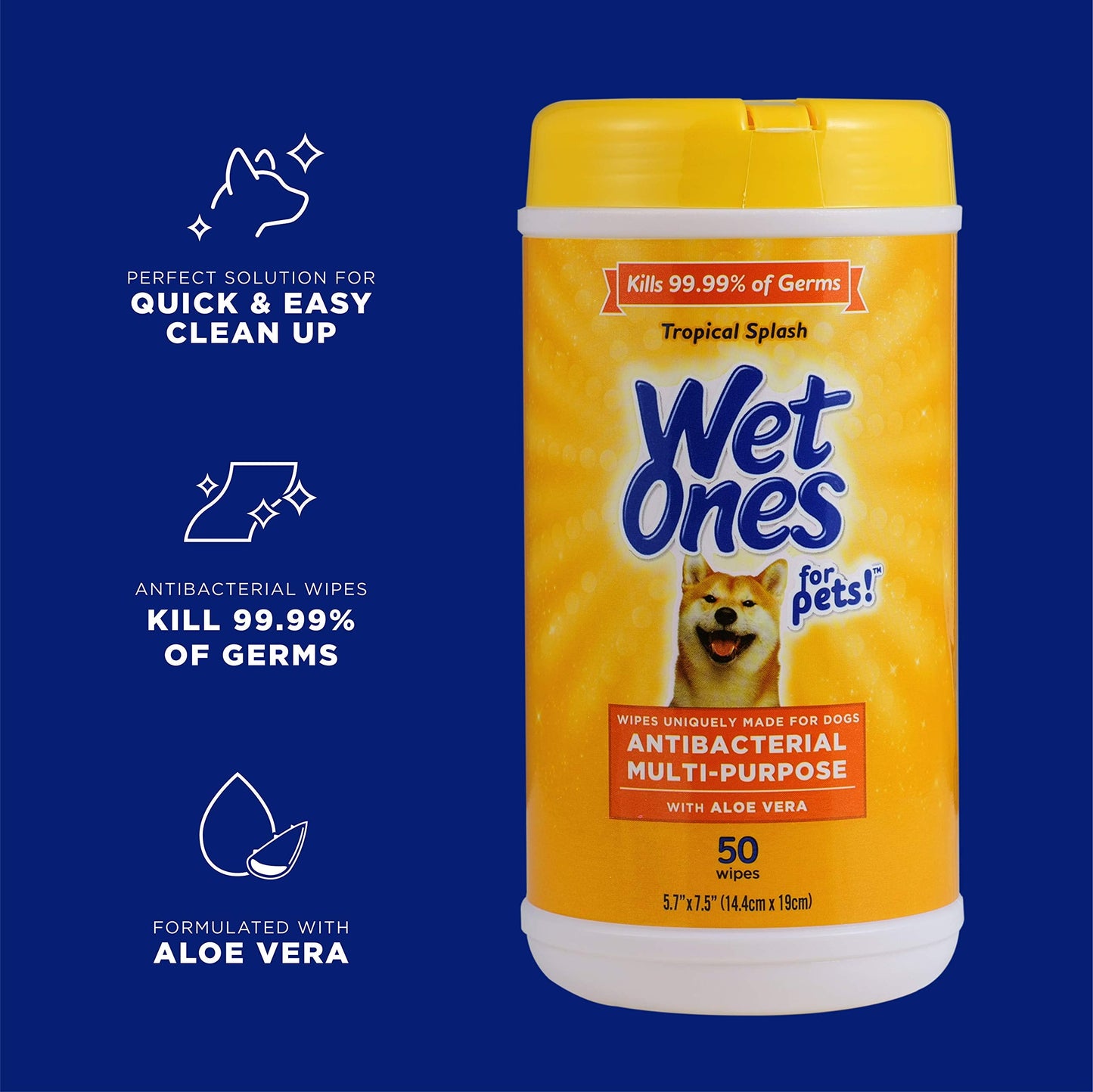 Wet Ones for Pets Multi-Purpose Dog Wipes With Aloe Vera | Dog Wipes For All Dogs in Tropical Splash, Wet Ones Wipes for Paws & All Purpose | 50 Ct Cannister Dog Wipes