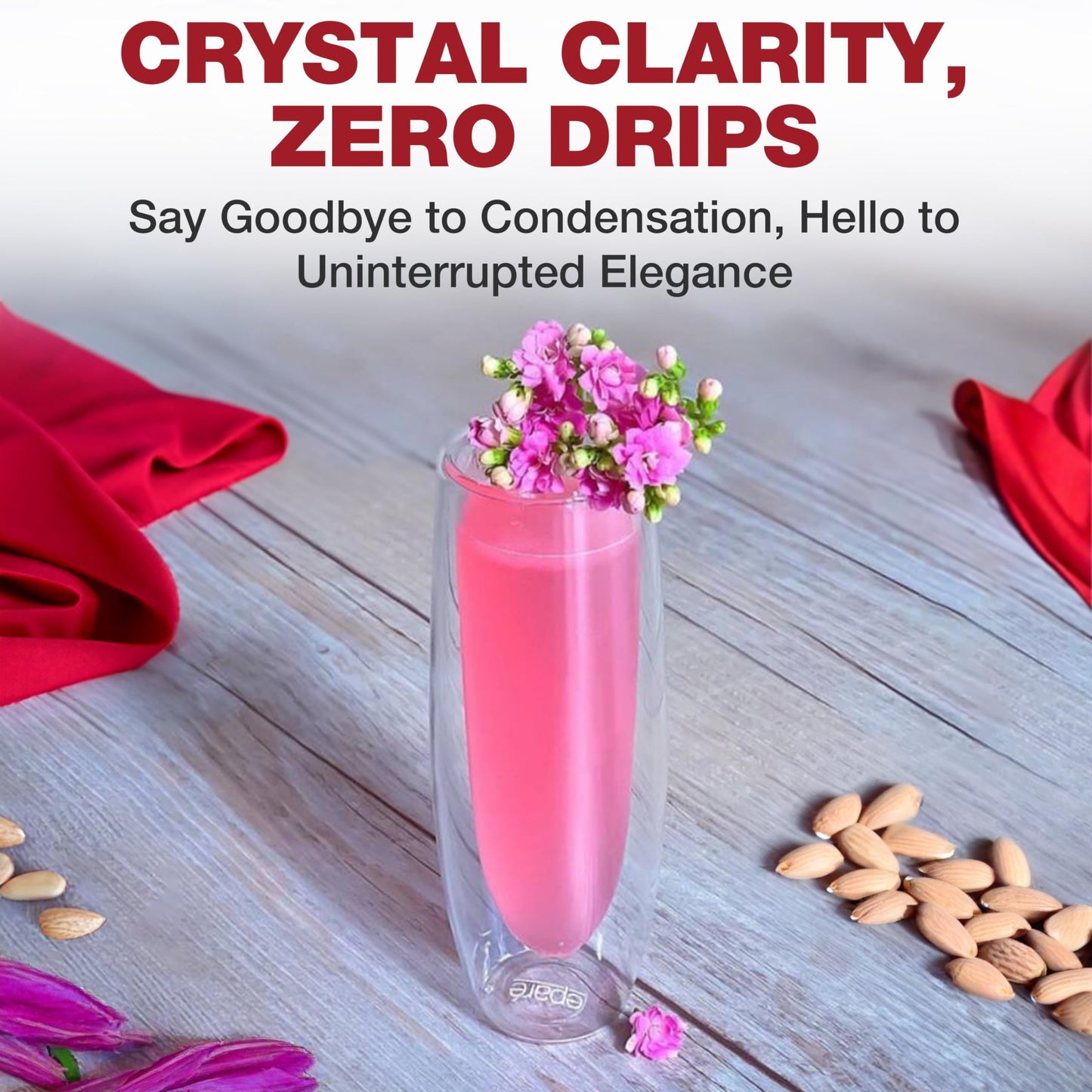 Eparé Double Wall Stemless Champagne Flutes Glass - Set of 2 Lightweight Mimosa and Prosecco Glasses for Bridal Shower, Bridesmaid Gift - Modern Stemless Champagne Glasses