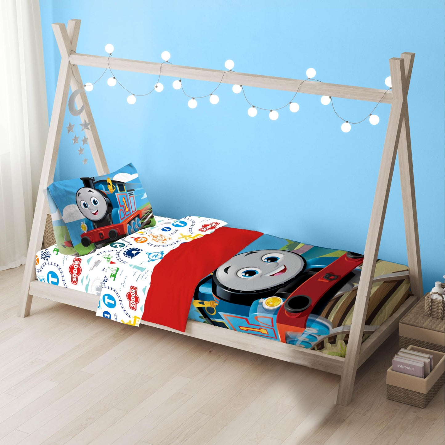 Sunny Side Up Mattel Thomas & Friends Toddler Comforter Set - 4 Piece Preschool Bedding Includes Comforter, Sheets & Pillow Cover - Super Soft Trains Microfiber Bed Set