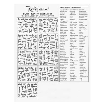Talented Kitchen Pantry Labels for Food Containers 157 Piece - Preprinted Black Script Kitchen Food Organization Labels for Storage and Jars (Water-Resistant)