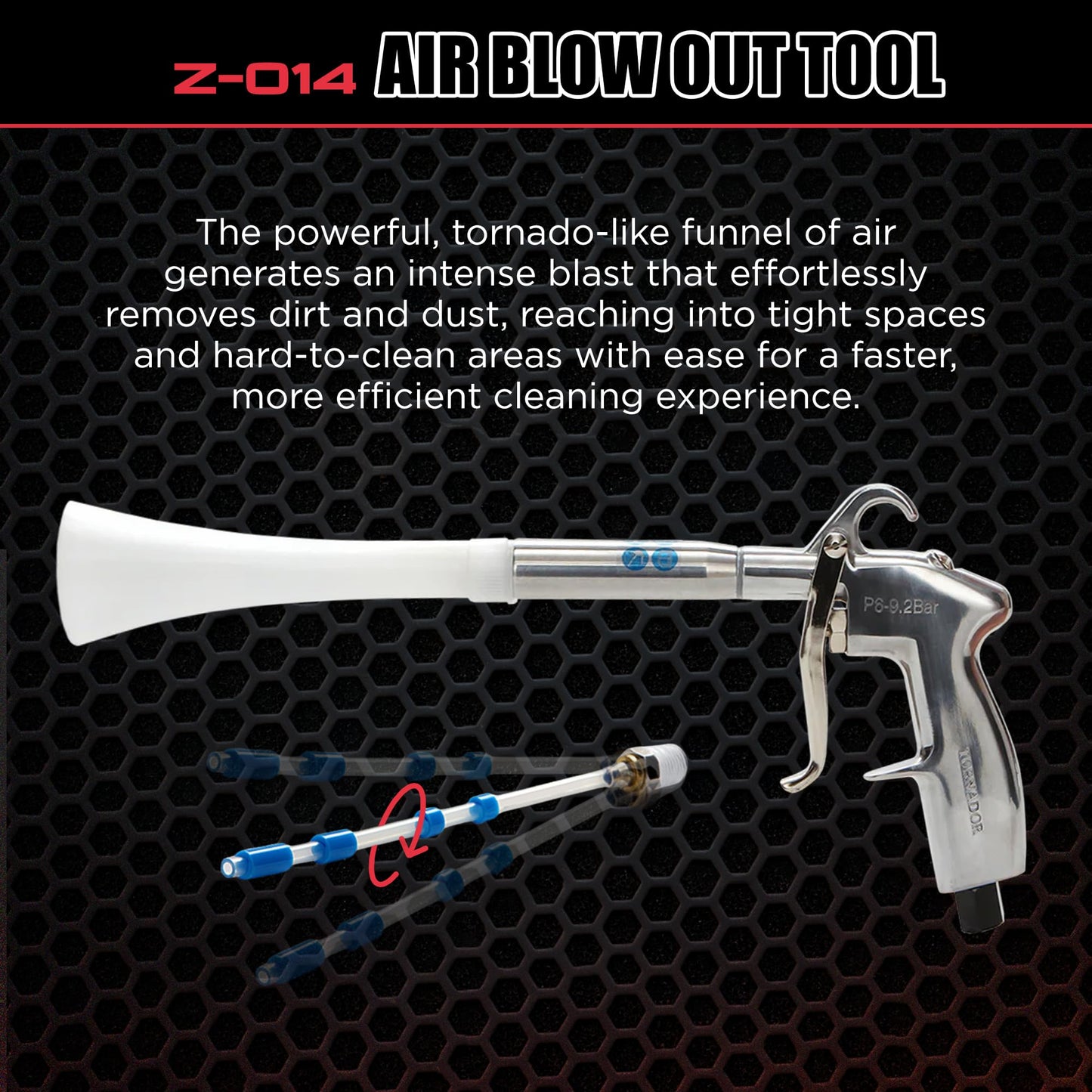 Tornador Z-014 Air Blow Out Tool | High-Performance Air Blower for Fast Car Detailing | Quickly Cleans & Dries Hard-to-Reach Areas | Essential Tool for Professionals