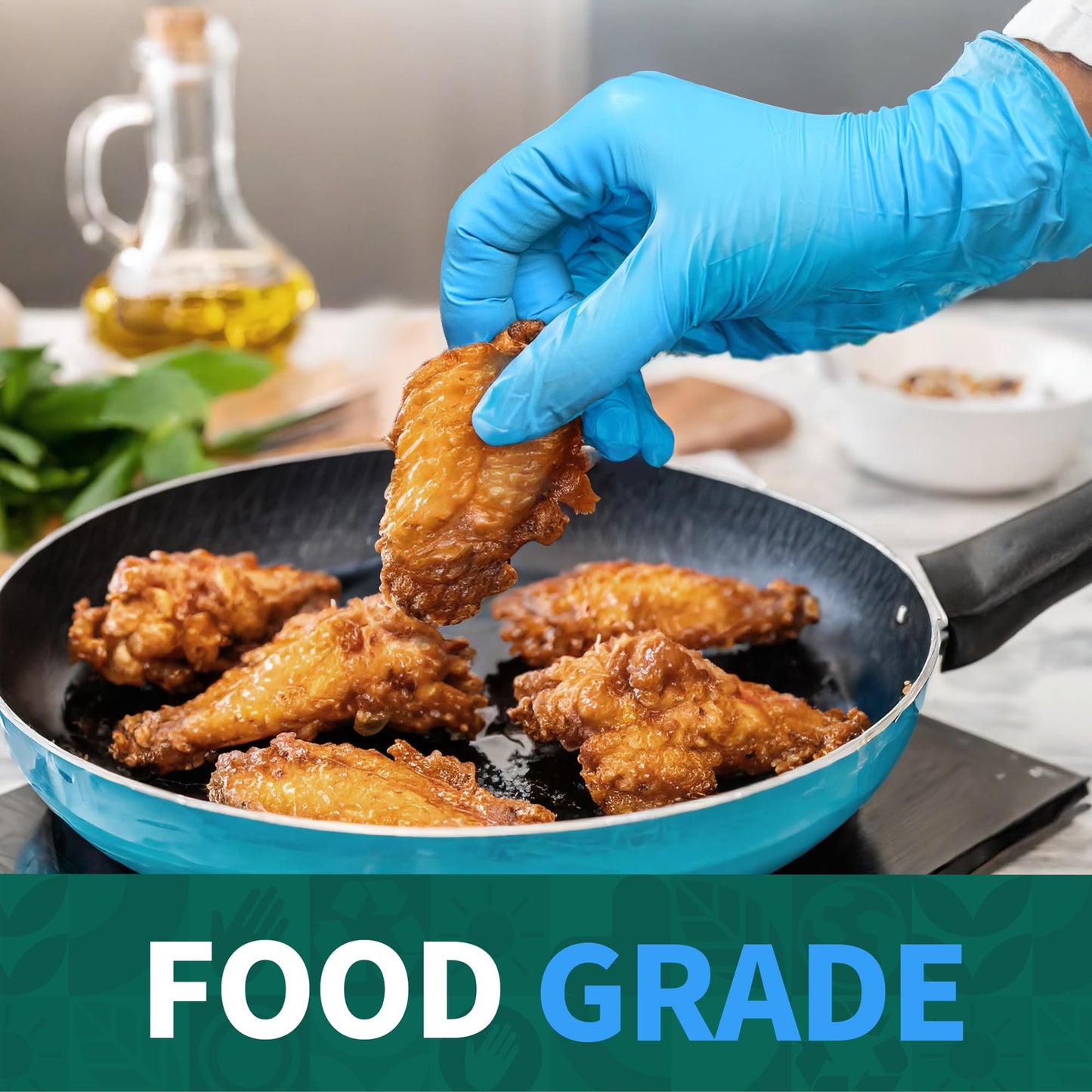 Supmedic Vinyl Disposable Exam Gloves, 4 Mil Powder-Free Latex-Free Food Grade Cooking Cleaning Medical Glove, Blue 100 Pcs (Large)