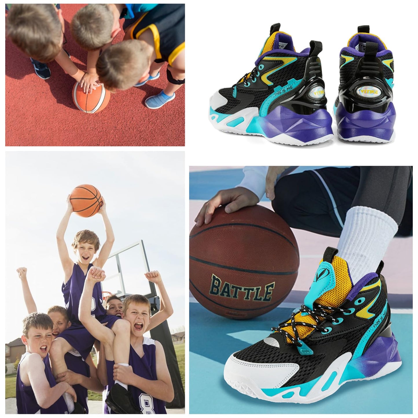 VITUOFLY Kids Basketball Shoes Boys Basketball Sneakers Girls Mid Top School Hoops Shoes Non-Slip Outdoor Sports Running Gym Little Kid Size 1