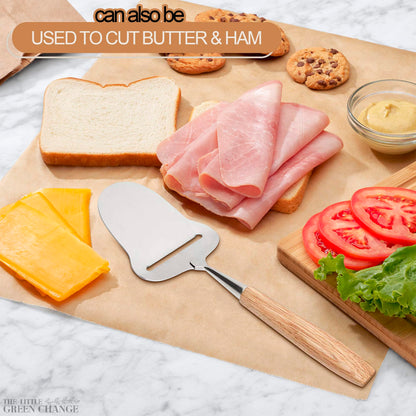 Stainless Steel Cheese Slicer Handheld - Flexible Blade Cheese Planer with Wooden Handle for Smooth, Precise Slicing —Durable, Easy-to-Clean Cutter for Block and Hard Dairy | Easy Slicing and Cutting