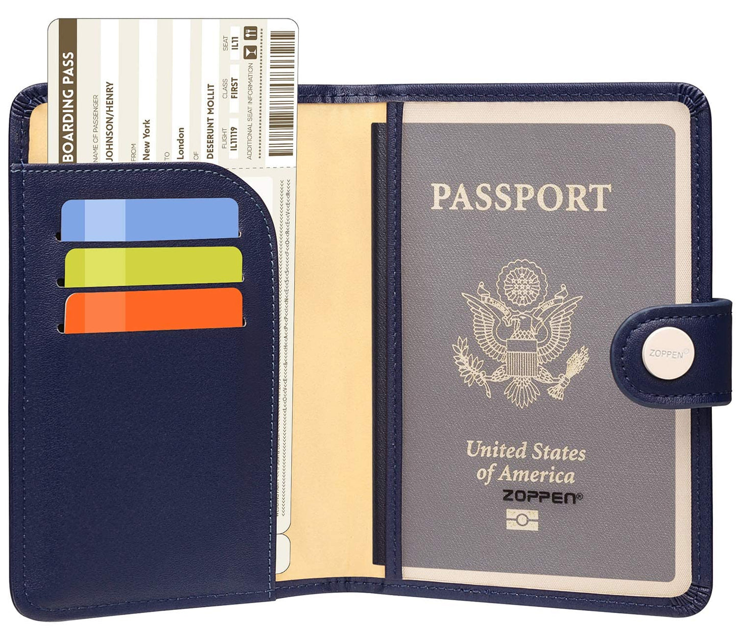 ZOPPEN Passport Holder Women Men, Passport Cover Travel Wallet Rfid Blocking Passport Wallet Cover Case Travel Essentials Document Organizer, Navy Blue
