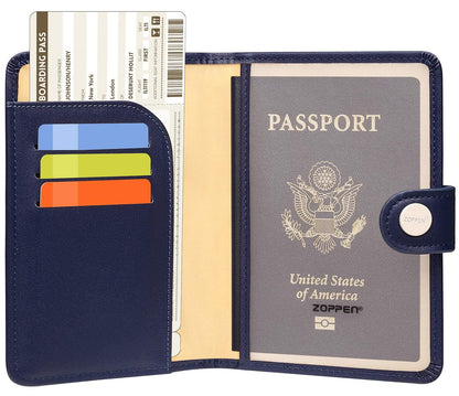 ZOPPEN Passport Holder Women Men, Passport Cover Travel Wallet Rfid Blocking Passport Wallet Cover Case Travel Essentials Document Organizer, Navy Blue