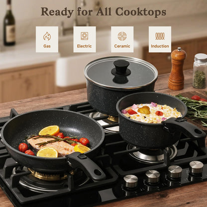 SODAY 15Pcs Pots and Pans Set Non Stick, Cookware Sets with Detachable Handle, Nonstick RV Kitchen Cooking Tools Removable Handles, Oven Safe, Induction Fast, Stackable Induction Cookware,Black