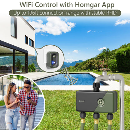 Diivoo WiFi Sprinkler Timer 3 Zone, Smart Water Hose Timer Compatible with Alexa and Google, Remote Control Irrigation, Automatic Manual Watering, Rain Delay, for Garden, Yards and Lawns (2.4Ghz Only)