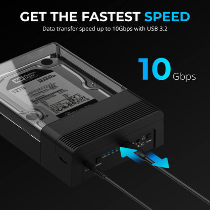 SABRENT USB-C Lay Flat Docking Station – NVMe M.2 + SATA 2.5”/3.5” SSD/HDD Enclosure, 10Gbps, Tool-Free, Offline Clone Function, USB 3.2 Type-C, for Windows, Mac, Linux (DS-UFNC)