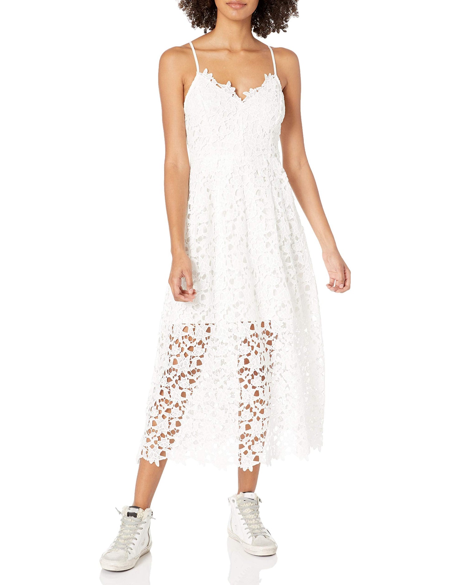 ASTR the label womens Sleeveless Lace Fit & Flare Midi Dress, White, X-Small US