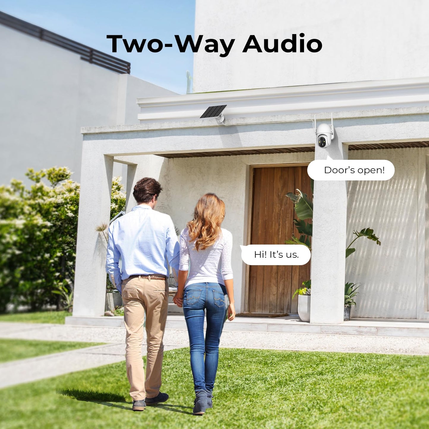 SEHMUA 2K Solar Security Cameras Wireless Outdoor, Low-Light Color Night Vision, 360° Live View, 2-Way Talk, PIR Motion Sensor, 2.4GHz Wi-Fi, White, 2 Pack