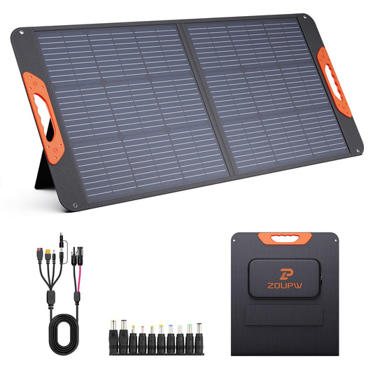 ZOUPW 100W Portable Solar Panel,Camping Essentials, 20V ETFE Foldable Solar Charger for Power Station,QC3.0 USB-A &Type-C Output,23.5% High Efficiency IP67 Waterproof for Camping RV Hurricane