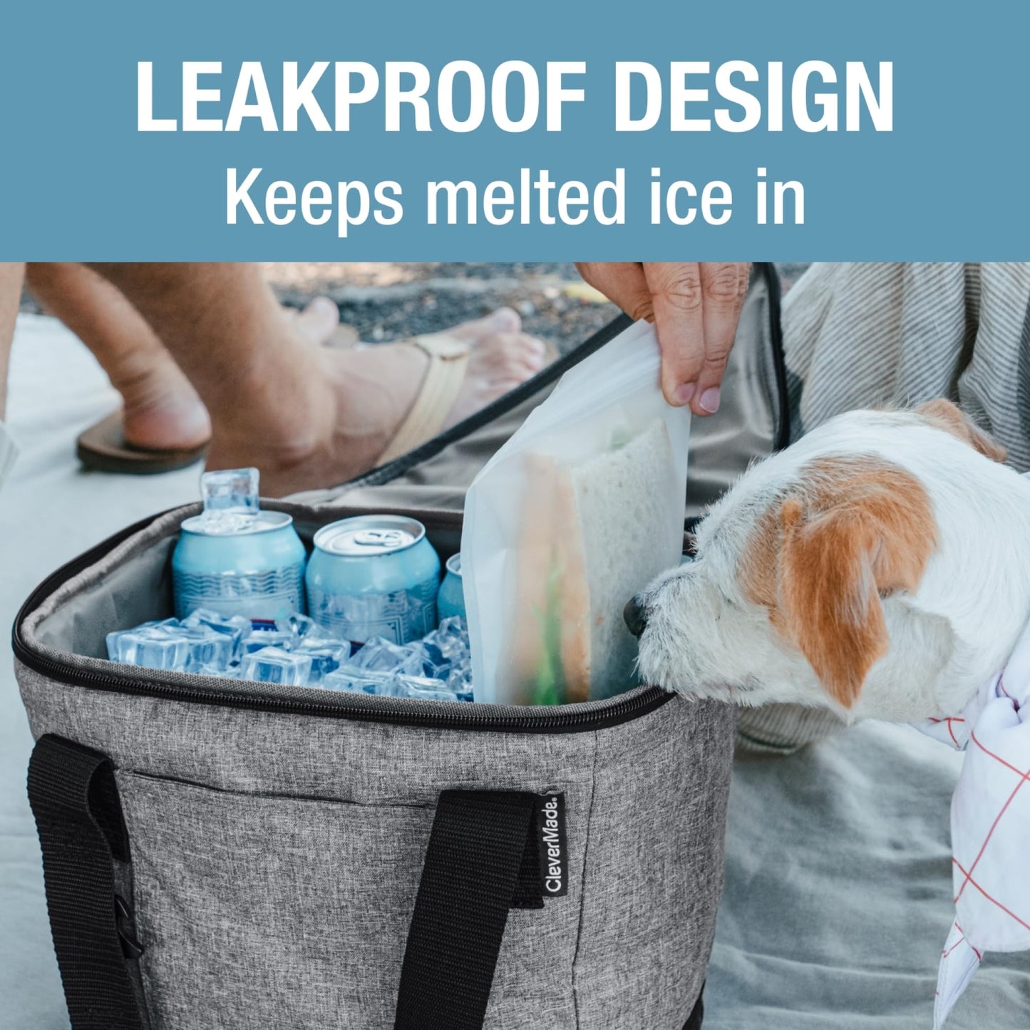 CleverMade Tahoe Collapsible Insulated Cooler Bag – 18 Cans / 14 Qt Leakproof Soft Cooler for Beach, Travel, Car – Bottle Opener – Cool Gray/Midnight