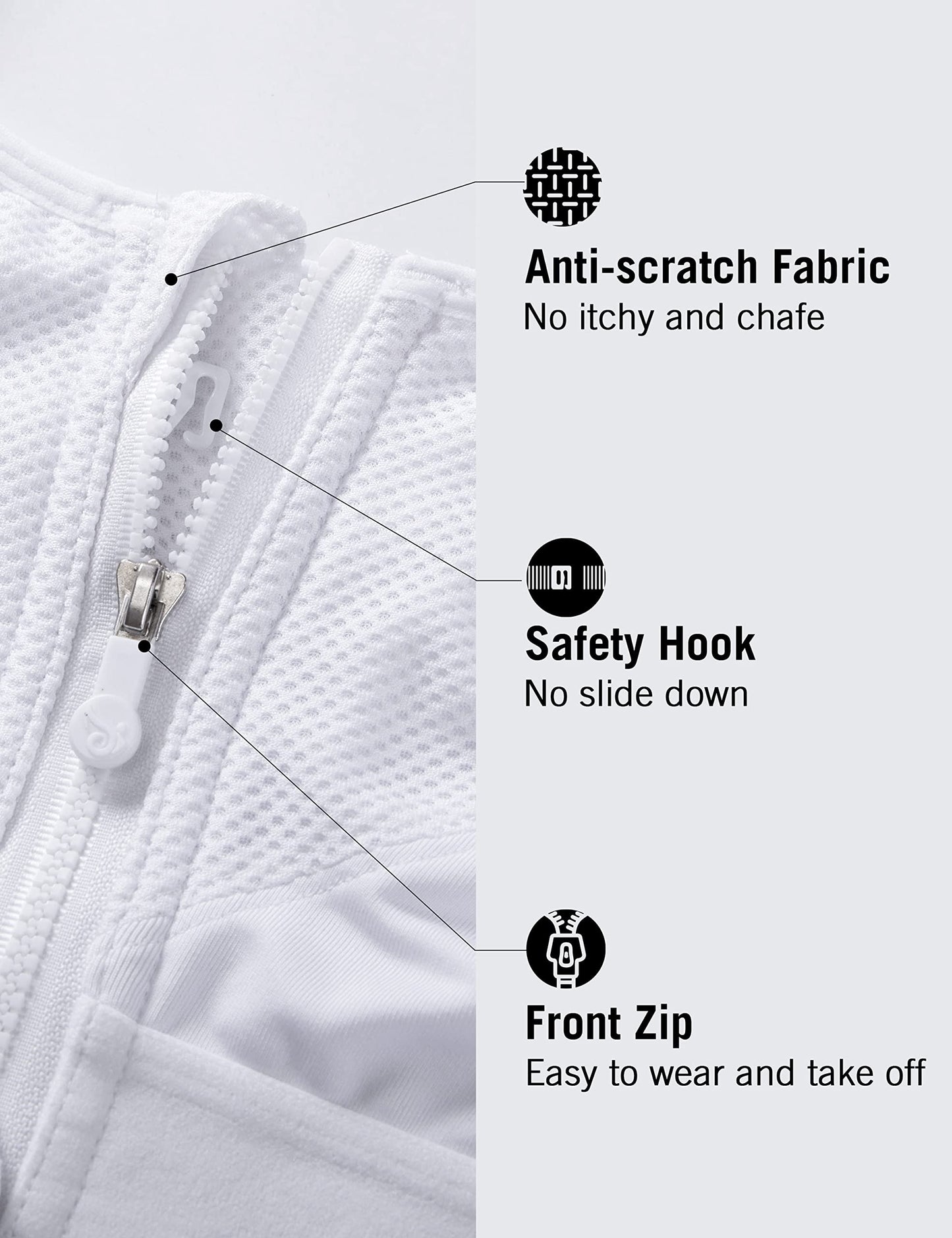 SYROKAN Women's Zip Front High Impact Wireless Racerback High Support Zipper in Front Sports Bra White 36D