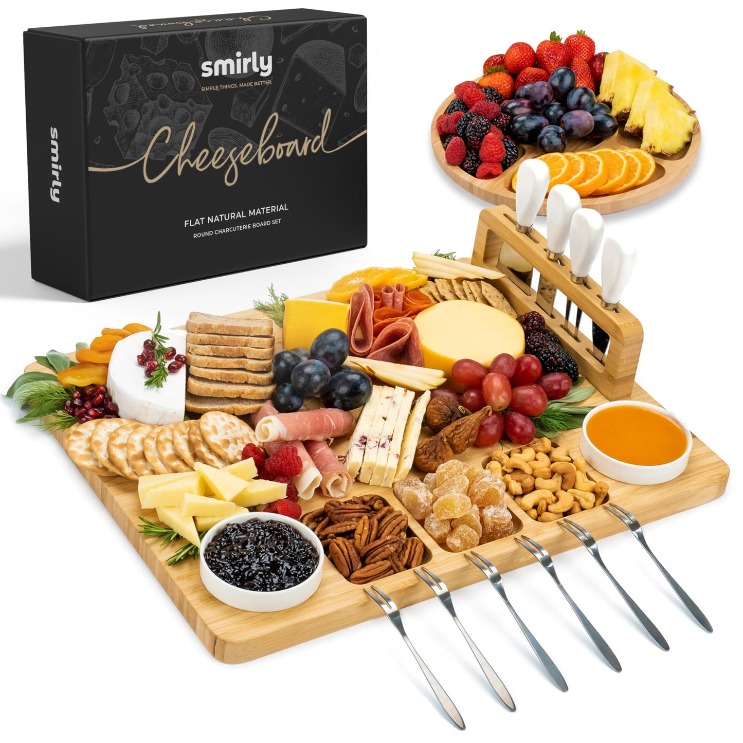 SMIRLY Charcuterie Boards Set, Large Cheese Board Set, Natural Bamboo Charcuterie Tray Cheese Platter with Accessories - Housewarming Gifts New Home, Wedding & Bridal Shower Gifts for Women, Couples