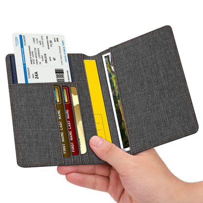 Fintie Passport Holder, Slim Travel Wallet RFID Blocking Card Case Cover Passport Cover Protector Essentials with Credit Card Slots for Women/Men, Denim Charcoal Brown