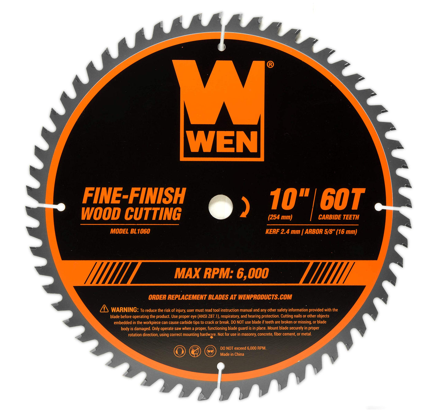 WEN BL1060 10-Inch 60-Tooth Fine-Finish Professional Woodworking Saw Blade for Miter Saws and Table Saws, Silver,Pack of one